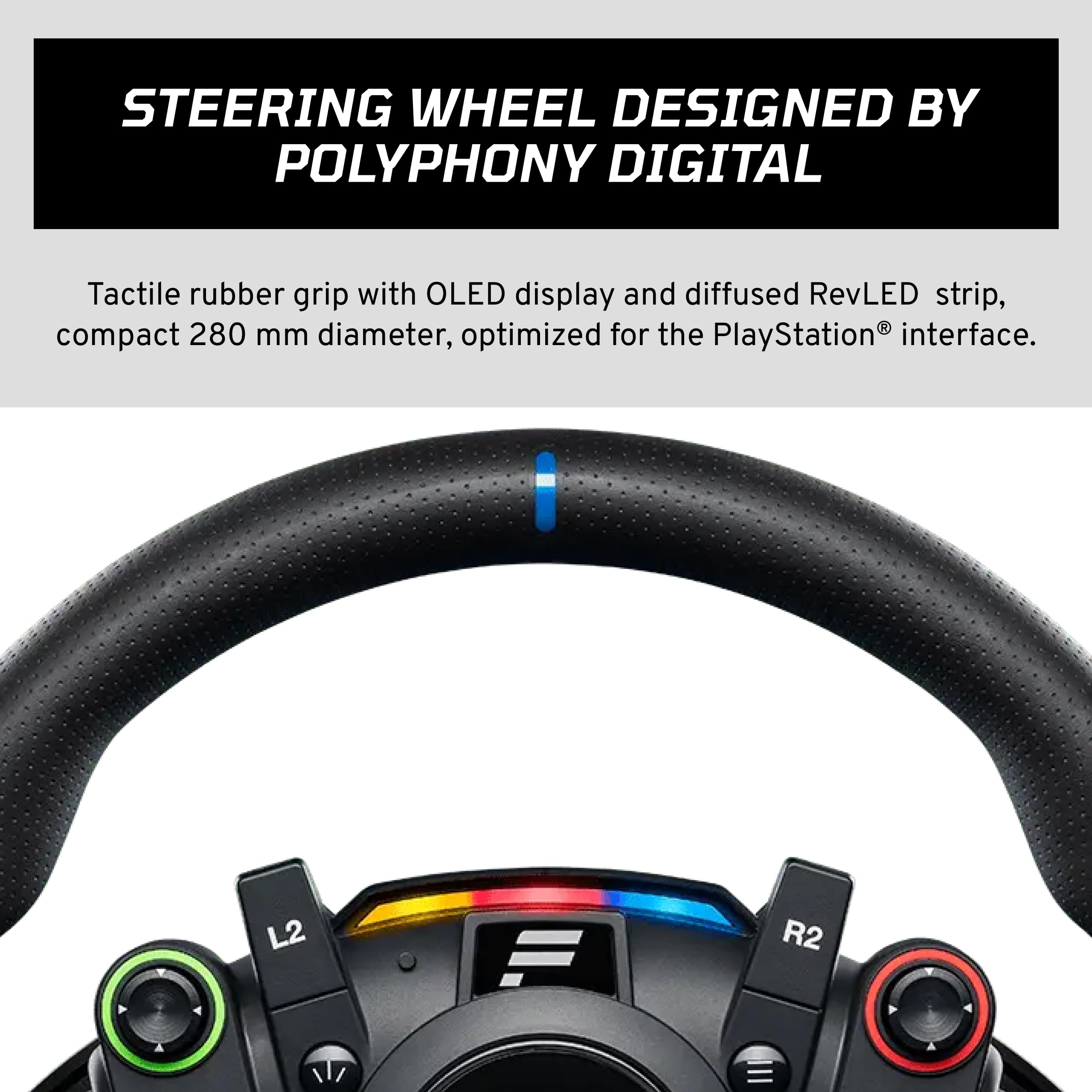 Fanatec Officially Licensed Gran Turismo DD Pro PlayStation Sim Racing Steering Wheel, Base and Pedals – Polyphony Digital Wheel, 5 Nm FluxBarrier Direct Drive, 2-Pedal Set for PC, PS5, PS4