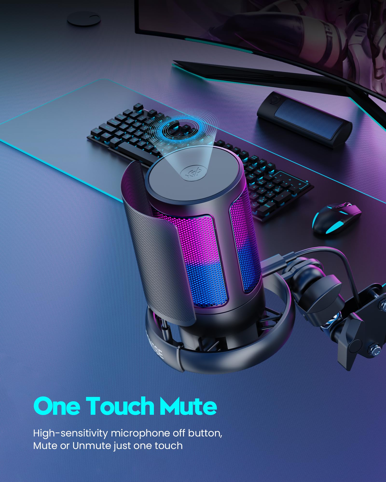 USB Gaming Microphone with Boom Arm and RGB Lighting