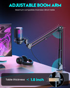 USB Gaming Microphone with Boom Arm and RGB Lighting
