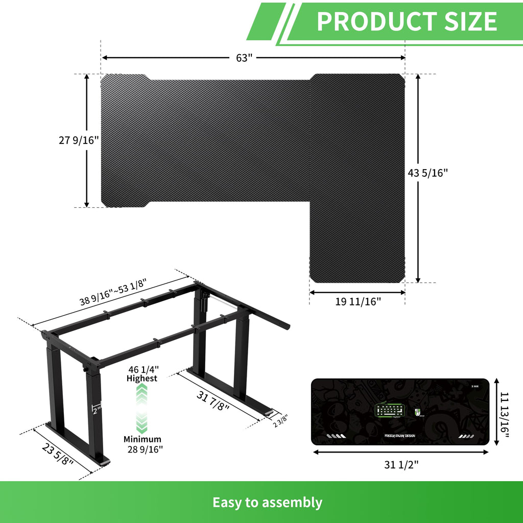 Standing Gaming Desk with Adjustable Height Frame