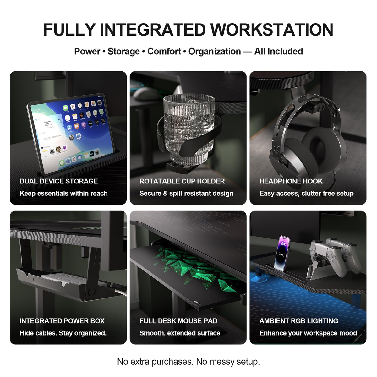 Gaming Desk Height Adjustable with Keyboard Tray
