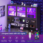 L Shaped Gaming Desk with Drawers and Bookshelf