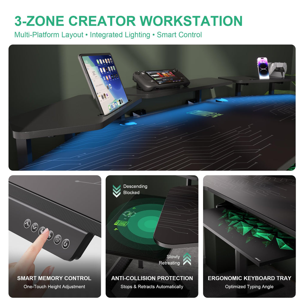 Gaming Desk Height Adjustable with Keyboard Tray