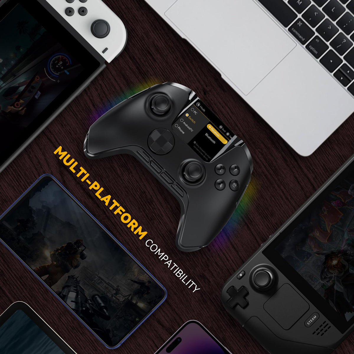 Wireless Gaming Controller with Display and Hall Sticks
