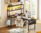 L Shaped Gaming Desk with LED Light and Power Outlet