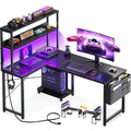 L Shaped Gaming Desk with LED Light and Power Outlet