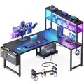 L Shaped Gaming Desk with LED Lighting and Outlets