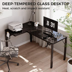L Shaped Gaming Desk with LED Glass Desktop Design