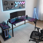 L Shaped Gaming Desk with LED Glass Desktop Design